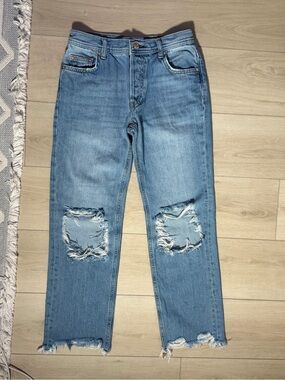 We The Free Light Blue Straight Leg Distressed Jeans